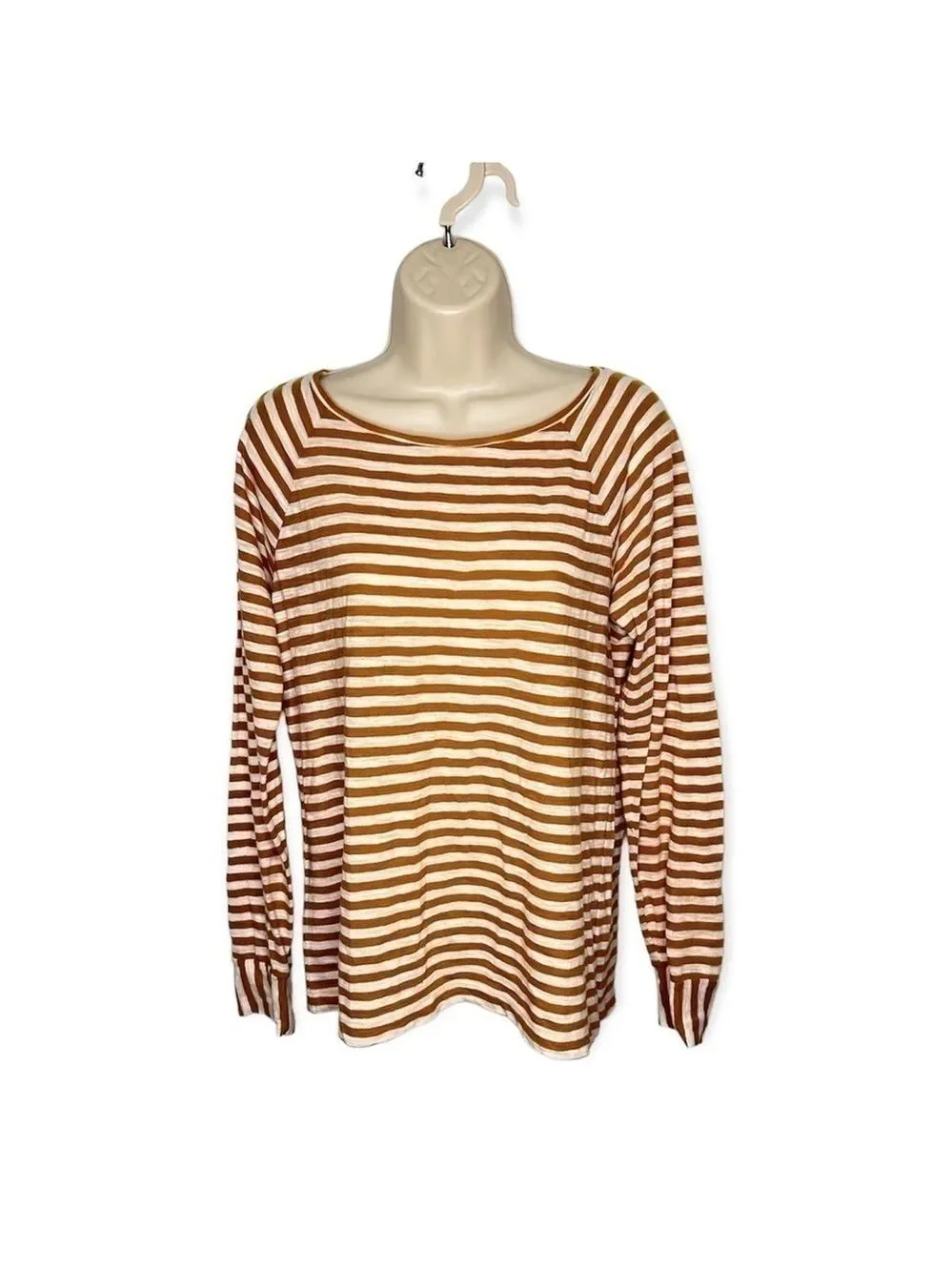 J.Crew Mustard Yellow White Striped Long Sleeve Top Small